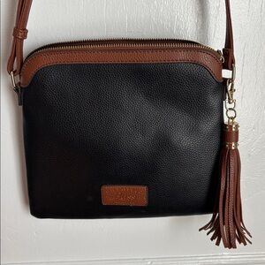 Black and Brown Crossbody Bag with Tassel